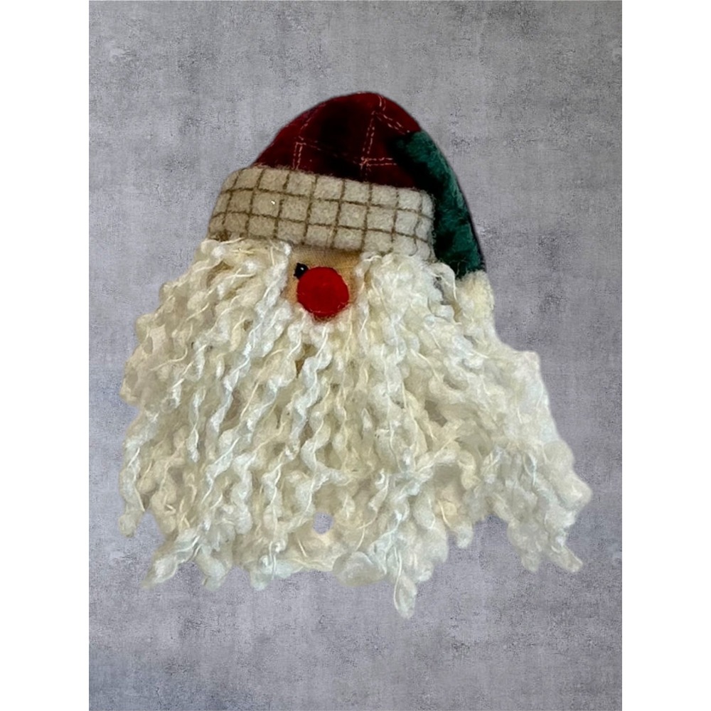 Fabric Santa Claus Brooch Pin Red White Folk Art Plaid